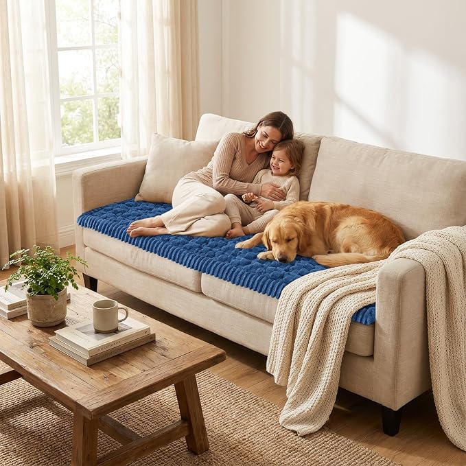 Smiry Pet Couch Cover for 3 Cushion Sofa, Non-Slip Fuzzy Couch Cover for Dogs Washable, Thick Soft Sofa Slipcovers Cushion Protector Pet Friendly (Navy, 27.6" x 70.9")