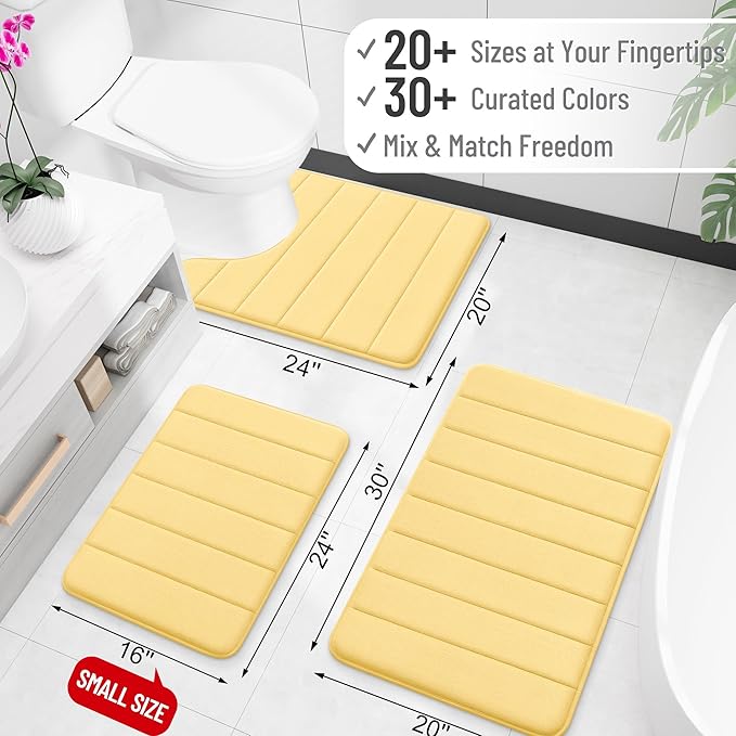 OLANLY Memory Foam Toilet Rugs U Shaped 24x20, Super Soft Absorbent Contour Bath Rugs, Quick Dry, Machine Washable Toilet Mat, Bathmat Floor Carpet, Bathroom Home Decor Accessories, Yellow