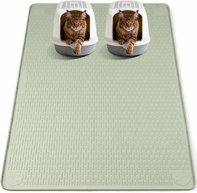Bartuke Cat Litter Mat, XL Extra Large 57" x 40" Silicone Mat Litter Trapping Mat for Scatter Control, Soft on Kitty Paws, Easy to Clean (Green)