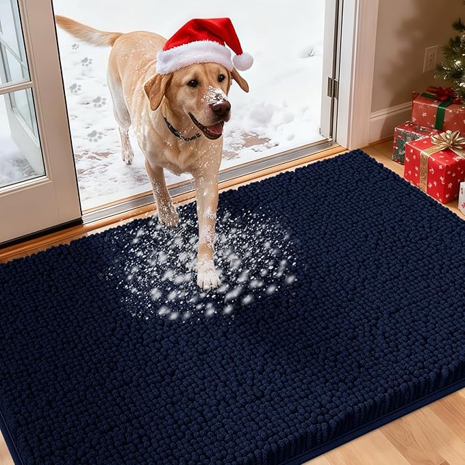 IM HOME Large Dog Door Mats for Muddy Paws, 48" x 30" Chenille Absorbent Mud Mat for Dogs, Non Slip Heavy Dog Rugs for Muddy Paws, Soft Indoor Door Mat for Entryway, Mud Paw, Inside Floor, Navy Blue