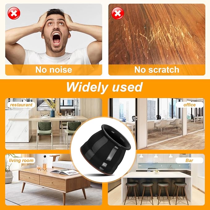CHUNZEXI 24 Pack Chair Leg Floor Protectors for Hardwood Floors, Silicone Felt Covers Pads Caps, Protect Wood Furniture Feet Floors Noise Reduce and Scratch (Universal Small & Black)