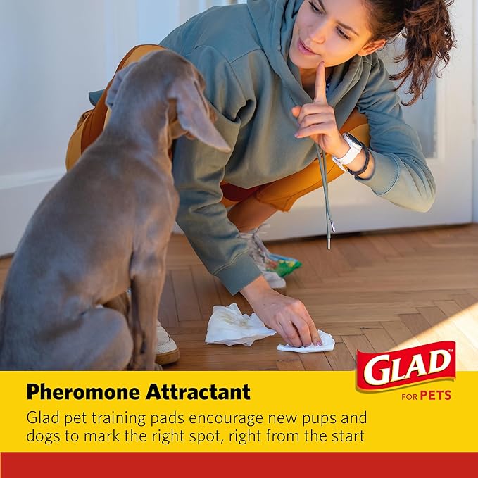 Glad for Pets Black Charcoal Puppy Pads, 23 x 23 Inch, 6-Layer Leak-Resistant Design, Activated Carbon Odor Control, Pheromone Attractant for Potty Training, 30 Count - 6 Pack