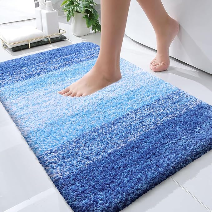 OLANLY Bathroom Runner Rugs 45x27, Extra Soft Absorbent Microfiber Bath Rugs, Rubber Backing, Quick Dry, Washable Bath Mats for Bathroom Floor, Tub and Shower, Home Decor Accessories, Light Royal Blue