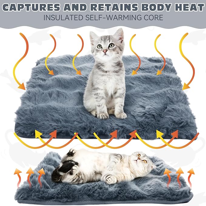 3 Pack Dark Gray Self Warming Cat Bed Indoor 12''x12'' Cat Self Heating Mat Soft Thermal Kitten Bed Heated Pet Dog Pad Washable Removable for Outdoor Use Non Slip Reflect Body Heat