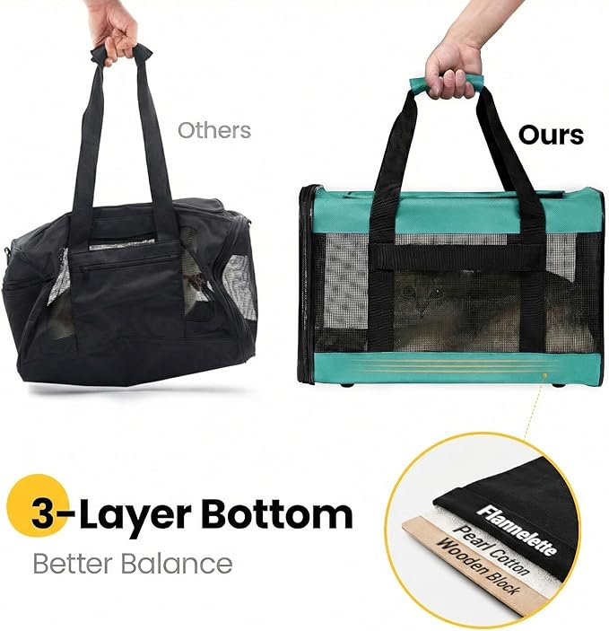 Conlun Cat Carrier Airline Approved, Soft-Sided Dog Carrier with Inner Safety Leash, Pet Transport Carrier for Small-Medium Cats Puppies up to 15 Lbs,Travel Kitten Carrier Bag -Turquoise,M