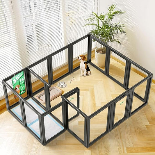 FXW AuraSpace Acrylic Indoor Dog Playpen for Medium Dogs, 35 Inch, 16 Panels, Black