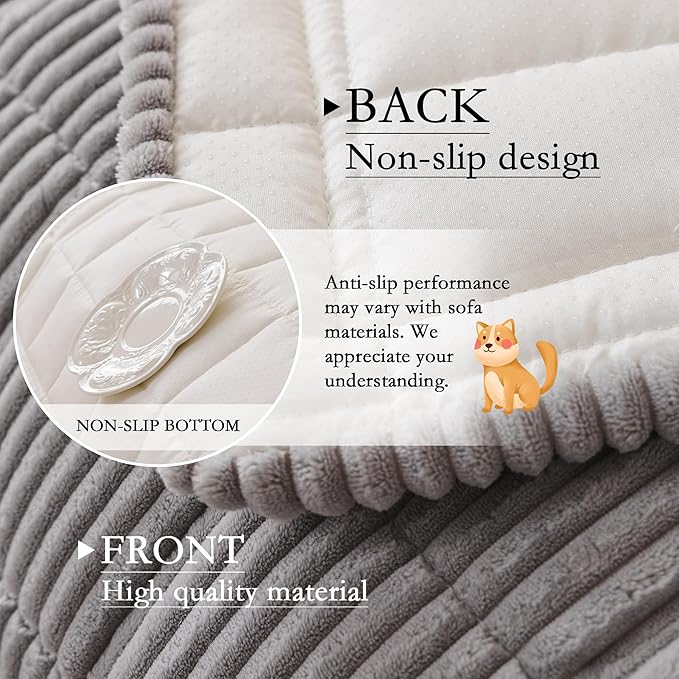 MYSKY HOME Couch Cover for Dogs Washable, Dog Sofa Couch Covers,Washable Non-Slip Couch Sofa Cover Protector Dog Mat for 2 Cushions and Sofas(Light Grey,27.6" x 70.9")