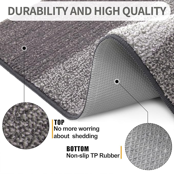 Kitinjoy Indoor Outdoor Door Mat, 59x24 Non-Slip Absorbent Dirt Trapper, Low-Profile Washable Inside Entrance Front Floor Mat, Sturdy Soft Entry Doormats for Entryway, Light Grey