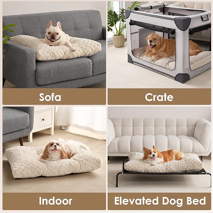 EHEYCIGA Washable Large Dog Bed for Crate 35x23 Inch, Reversible Kennel Pad for Dogs Weight Up to 45 lbs, Plush and Comfy Pet Sleeping Mat, Beige