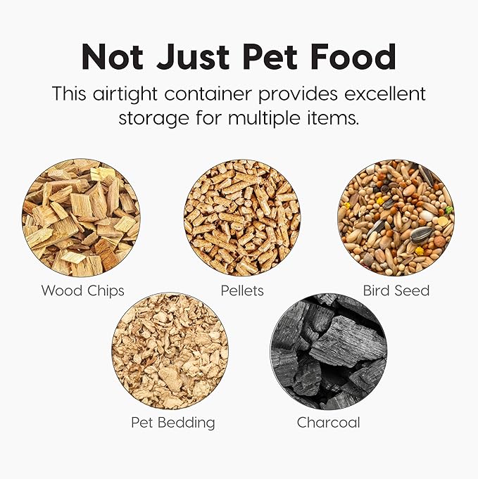 IRIS USA 58 Lbs / 67 Qt WeatherPro Airtight Pet Food Storage Container with Attachable Casters, For Dog Cat Bird and Other Pet Food Storage Bin, Keep Fresh, Translucent Body, Almond/Clear