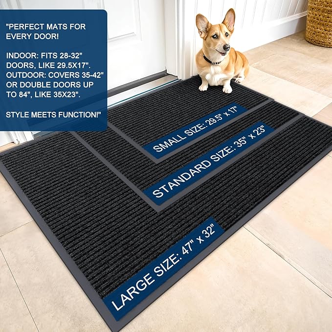 OLANLY Front Door Mat Indoor Outdoor Entrance, Waterproof Heavy Duty Doormat, Fade Resistant, Low Profile, Easy Clean Patio Porch Welcome Floor Mats for Entry, 71x34, Black