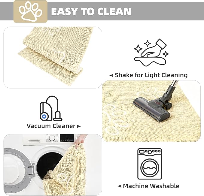 PUPTECK Dog Doormat for Dirty 60 x 30 inch Super Absorbent Microfiber, Non Skid Backing, Beige Door Mat Indooer