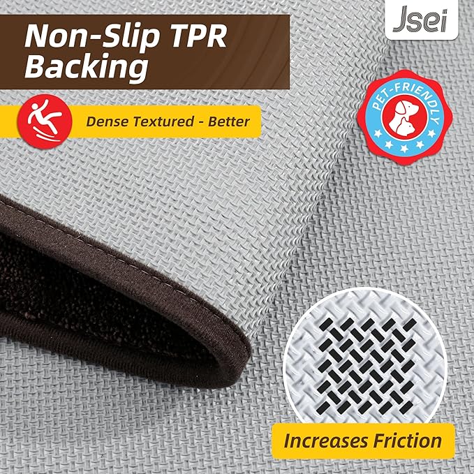 JSEI Entryway Rugs Doormat 36"x60", Non-Slip Dirt Trapper Door Mats Indoor, Washable Absorbent and Stain Resist Welcome Floor Mat for Front Door, Dog Door Mat, Muddy Wet Shoes & Paws, Brown