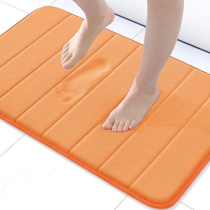 Buganda Memory Foam Bath Mat, 24" x 16", Ultra Soft and Non-Slip Bathroom Rugs, Water Absorbent and Machine Washable Bath Rug for Bathroom, Shower, and Tub, Orange
