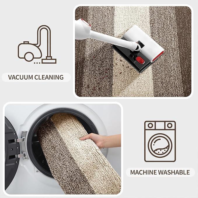 Kitinjoy Indoor Outdoor Door Mat, 48x30 Non-Slip Absorbent Dirt Trapper, Low-Profile Washable Inside Entrance Front Floor Mat, Sturdy Soft Entry Doormats for Entryway, Light Brown