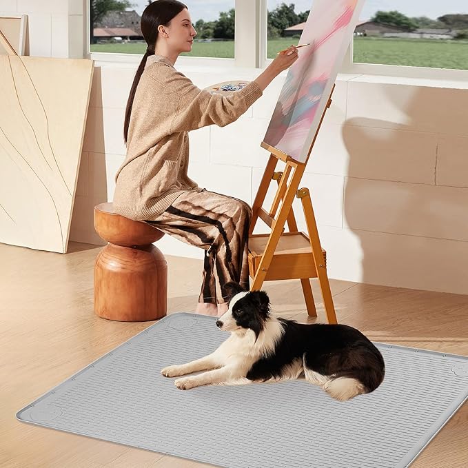 Pee Pads for Dogs, 50" x 35" Extra Large Reusable Silicone Mat, Washable Puppy Training Pads for Potty Training, Non-Slip, Leak-Proof, Indoor Floor Protection (Light Grey)