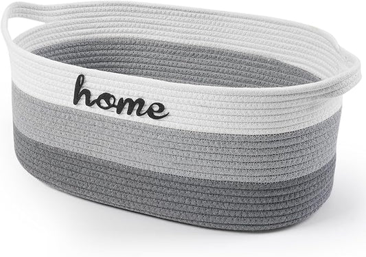 Dog Toy Basket Small Woven Baskets for Organizing Rope 22"X11"X7.9" Large Storage Basket with Handle Cute Cotton Nursery Gift Dog Toy Bins Organizer-Light Gray