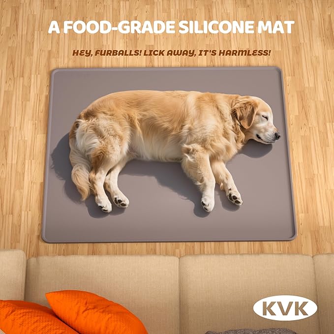 Extra Extra Large Silicone Dog Food Mat 39.4×43.3in and 128oz Silicone Bag Set, Super Size Waterproof Pet Feeding Mat & Container, Non-Slip, Chew-Resistant Floor Protection (Cool Grey&Teal)