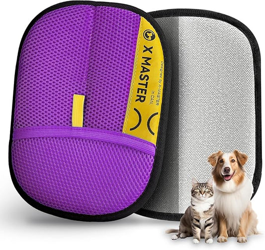 2 Pack Pet Hair Grooming Gloves – Upgraded Mesh + Brush Fabric, Washable Electrostatic Pet Hair Remover for Dogs & Cats – Reusable Glove for Carpet, Furniture, Clothes (Purple)