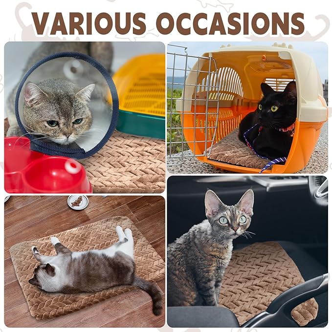 Drydiet 4 Pack Self Heating Cat Pad 16 x 20 Inch Self Warming Cat Bed Non Slip Warm Dog Pad Mat Washable Pet Kennel Crate Bed Mat for Indoor Outdoor Pets(Camel,16 x 20 Inch)