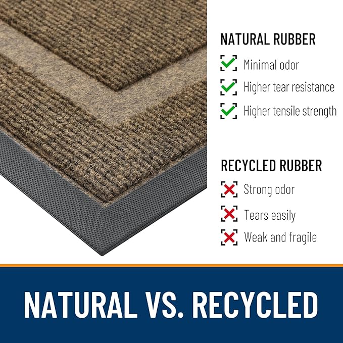 OLANLY Front Door Mat Indoor Outdoor Entrance, Waterproof All-Season, All-Weather Doormat, Sturdy Natural Rubber, Fade Resistant, Low Profile, Easy Clean Patio Porch Entryway Mat, 35x23, Brown
