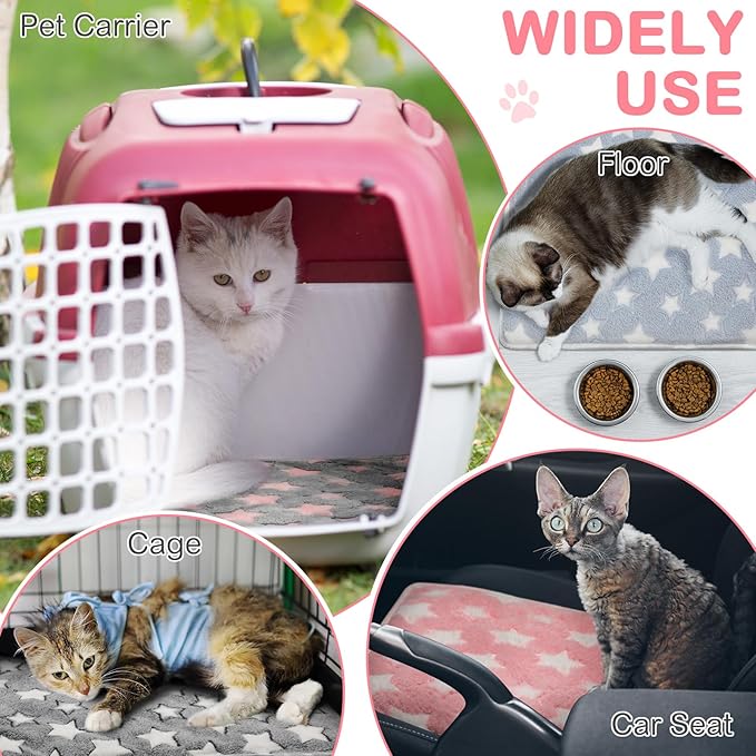 Clysee 4 Pack Self Heating Cat Bed Cat Self Warming Pad with Removable Cover Extra Warm Thermal Pet Pad Washable Pet Crate Mat Anti Slip Kennel for Indoor Outdoor Pets(Star,24 x 35 Inches)