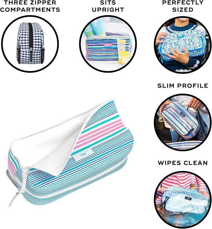 SCOUT 3-Way Bag - Travel Makeup Pouch and Toiletry Bag for Women with Three Zipper Compartments - Stands Upright, Wipes Clean