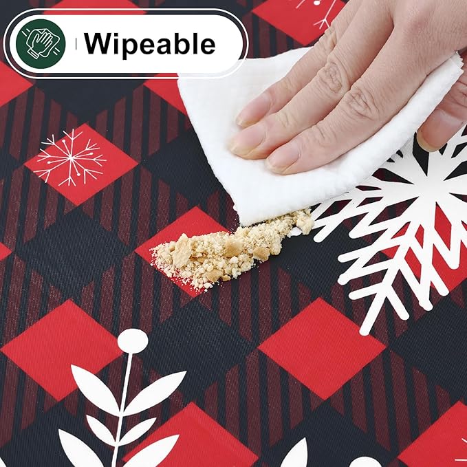 misaya Rectangle Waterproof Vinyl Table Cloth, Wipeable Tablecloth with Flannel Backing, Plastic Table Cover for Dinner, Christmas Party (Red & Black, 52" x 70")