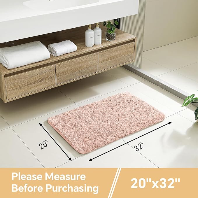 Dusty Pink Bathroom Rugs 20"x32" - Soft Plush Bath Mat, Non Slip Absorbent Microfiber Bathroom Rug, Machine Washable Floor Mat - Perfect for Vanity, Sink or Bathtub Area