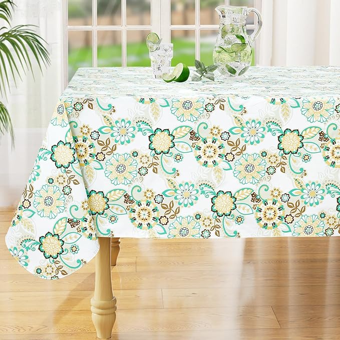 misaya Rectangle Waterproof Vinyl Table Cloth, Wipeable Tablecloth with Flannel Backing, Plastic Table Cover for Dinner, Picnic, Indoor and Outdoor (Paisley Flower, 54" x 78")