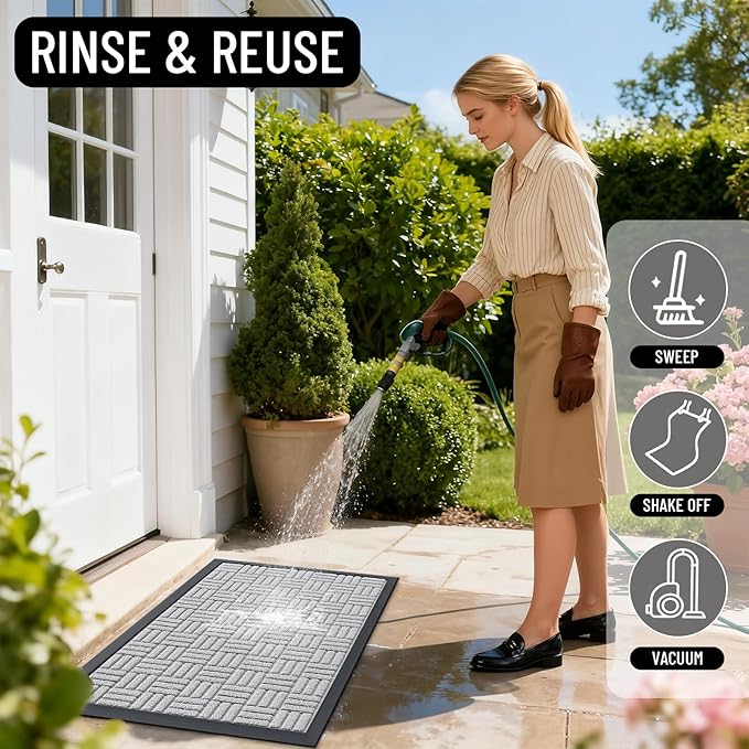 OLANLY Front Door Mat Outside Entrance 47x17, Absorbent, Heavy Duty Sturdy Natural Rubber Doormat Indoor Outdoor, Non-Slip, Stain and Fade Resistant, Low Profile Floor Mat for Entryway, Light Gray