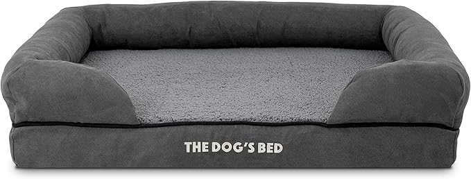 The Dog’s Bed, Medium Grey Plush Memory Foam, Pain Relief: Arthritis, Hip & Elbow Dysplasia, Post Surgery, Lameness, Supportive, Calming, Washable Cover