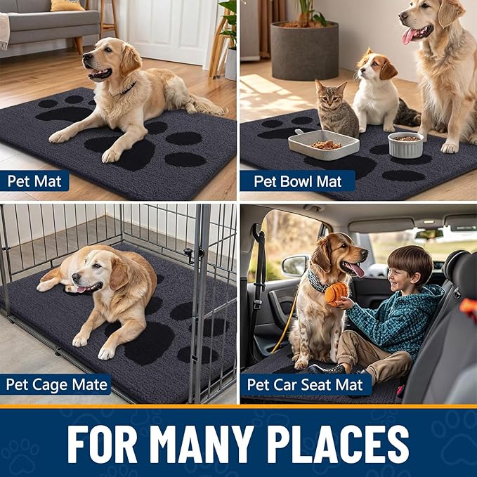 Smiry Dog Door Mat for Muddy Paws, Absorbs Moisture and Dirt, Low-Profile Entryway Mat with Non-Slip Backing, Entry Indoor Outdoor Doormat for Inside Floor (30x20 Inches, Black, Paw)