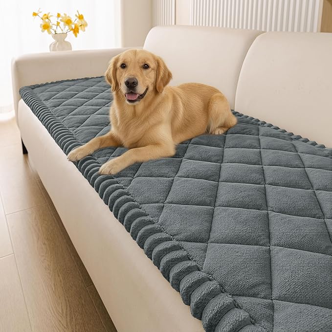 Smiry Fuzzy Couch Cover for Dogs, Non Slip Washable Pet Sofa Cover, Scratch Proof Hair Resistant Plush Sofa Slipcover, Pet Friendly Couch Cushion Protector for Cat, Dark Grey, 27.6" x 70.9"