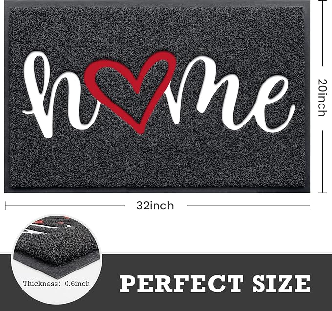 Black Door Mat Welcome Mats Home Non-Slip Doormat for Entryway Low-Profile Floor Mat for Yard, Garage, High Traffic Areas (32"x20", Black)