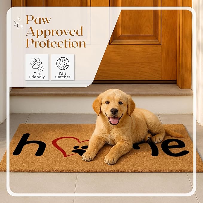COCONIQ Coir Door Mats 17" X 30", Non-Slip Sturdy, PVC Backed Heavy Duty, Easy to Clean, Ideal for Door Entrance, Patio, Porch, Backyard, Garages, Home with The Love of Paws