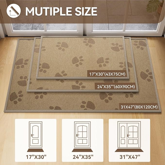 YDKGL Door Mat Indoor Entrance 17"x30", 0.16" Thin Paw Print Low Pile Doormat, Non Slip Welcome Mat, Trap Dirt and Moisture, Easy Clean, Brown