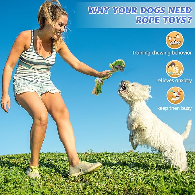 Wellbro Pet Chew Rope Toy for Teething, Entertainment & Interaction, Knots Weave Cotton Rope, Biting Small Ball Tough Chew Toys for Dogs & Cats, 4 Pack