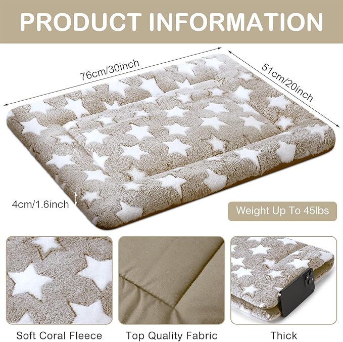 VitalCozy 4 Pcs Dog Crate Pads, Ultra Soft Warm Washable Anti-Slip Kennel Bed Mat for Pets, Reversible, Replaceable, Cage Liner for Small Medium Large Dogs and Cats(20 x 30 x 1.6 Inch,Star,Apricot)