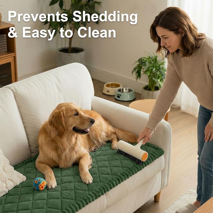 Smiry Fuzzy Couch Cover for Dogs, Non Slip Washable Pet Sofa Cover, Scratch Proof Hair Resistant Plush Sofa Slipcover, Pet Friendly Couch Cushion Protector for Cat, Green, 27.6" x 47"