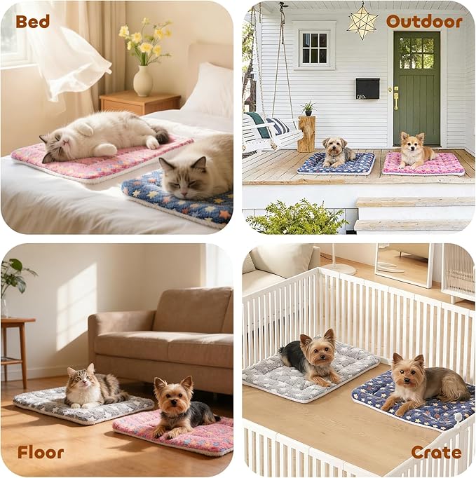 Mora Pets Dog Bed Crate Pad Ultra Soft Pet Bed with Cute Star Print Washable Reversible for Large Medium Small Dogs 23 x 18 inch 2 Pack Dark Blue