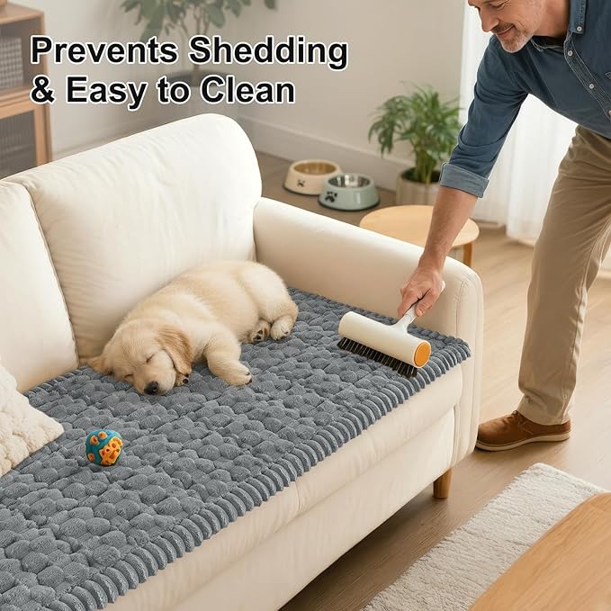 Smiry Pet Couch Cover for 3 Cushion Sofa, Non-Slip Fuzzy Couch Cover for Dogs Washable, Thick Soft Sofa Slipcovers Cushion Protector Pet Friendly (Grey, 27.6" x 59")