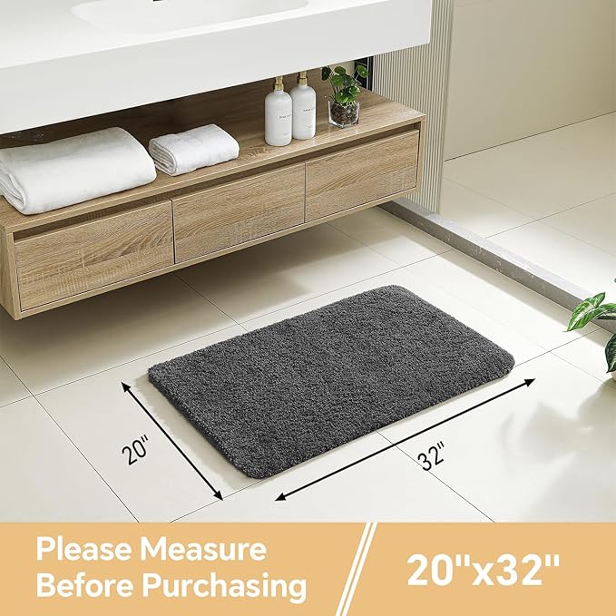 Dark Gray Bathroom Rugs 20"x32" - Soft Plush Bath Mat, Non Slip Absorbent Microfiber Bathroom Rug, Machine Washable Floor Mat - Perfect for Vanity, Sink or Bathtub Area
