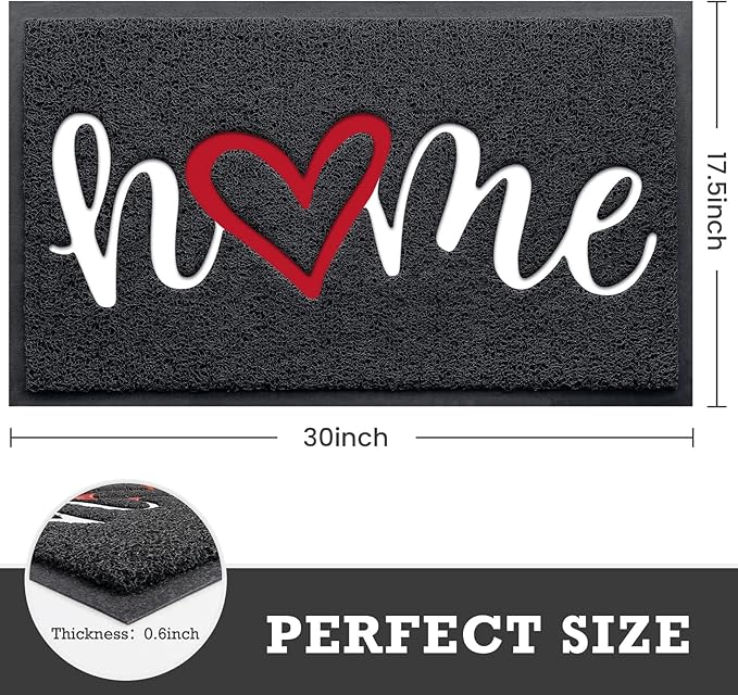 Black Door Mat Welcome Mats Home Non-Slip Doormat for Entryway Low-Profile Floor Mat for Yard, Garage, High Traffic Areas (30"x17.5", Black)