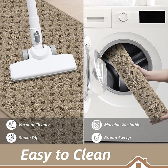 BEQHAUSE Dirt Trapper Door Mat Non-Slip Entryway Rugs Stain Resistant Absorbent Dog Doormats Woven-Look Washable Welcome Floor Doormat for Front Back Door, Muddy Wet Shoes & Paws, 32" x 48", Beige