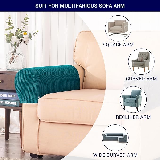 Subrtex Stretch Armrest Covers Spandex Arm Covers for Chairs Couch Sofa Armchair Slipcovers for Recliner Sofa with Twist Pins 2pcs (Blue)