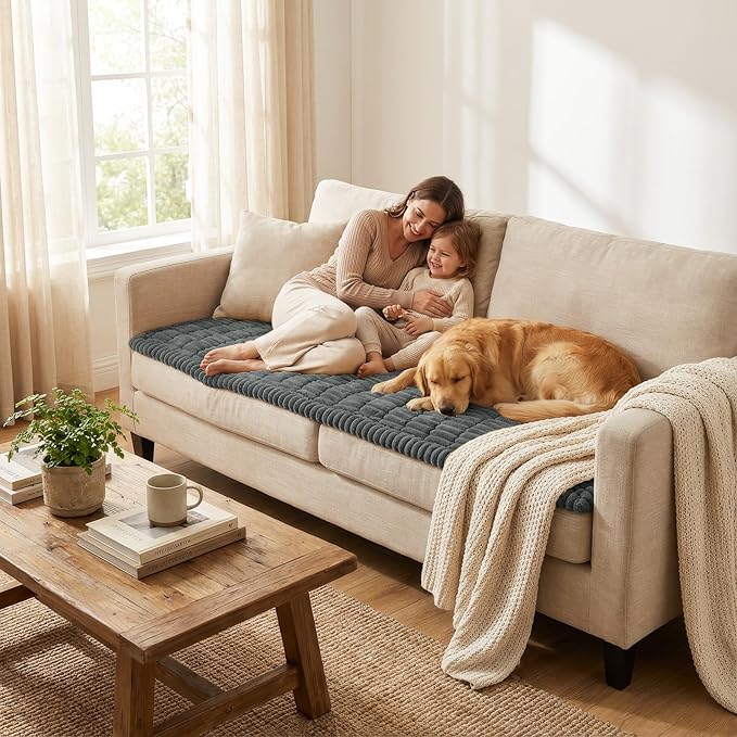 Smiry Couch Cover for Dogs, Non Slip Washable Sofa Protector for Pets, Soft Furniture Cover for Pet, Stylish Sofa Covers, Cozy Protect Against Fur, Dirt & Everyday Messes (Dark Grey, 35.4" x 82.7")