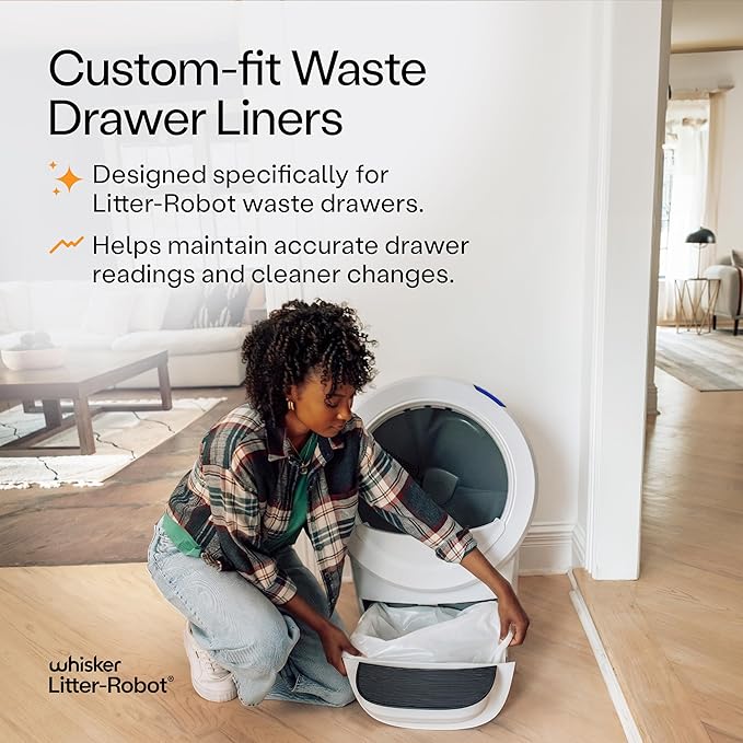 Litter-Robot Waste Drawer Liners by Whisker, 25 Pack - Litter Box Liners, Custom Fit for Litter-Robot, 9-11 Gallons of Capacity, Quick to Install and Easy to Empty