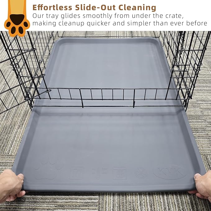 22.8 × 34.6 Inch Silicone Dog Crate Tray for Large Crates - Heavy Duty Replacement Pan & Non-Slip Liner, Durable Washable Bottom Tray, Odor Resistant (Dark Gray)