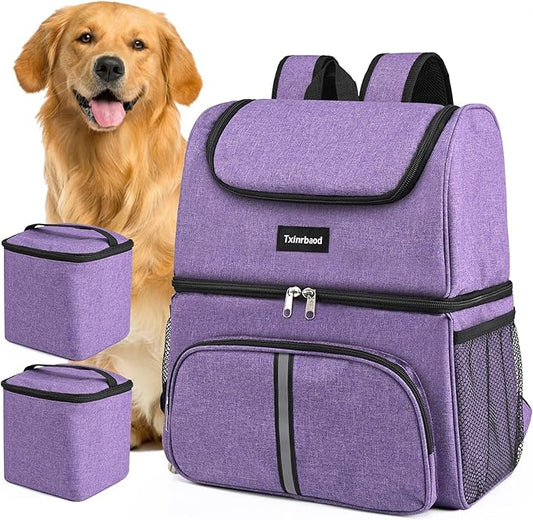 Txinrbaod Dog Travel Bag Airline Approved Pet Supplies Backpack with 2 Food Container Dog Bags for Traveling Camping Hiking Purple